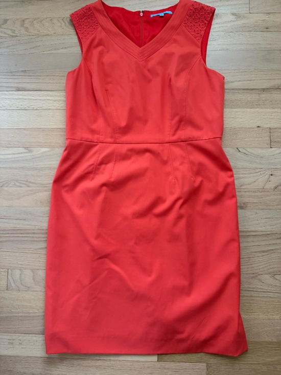ANTONIO MELANI Dresses & Skirts - Antonio Melani Size 14 Coral Orange V Neck Dress with Lace Details